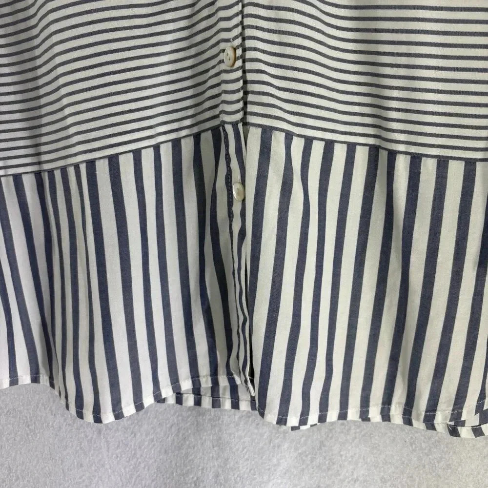 J Jill Womens Button Tunic Top Shirt Large Long Sleeve Striped Navy Blue White - Picture 4 of 7